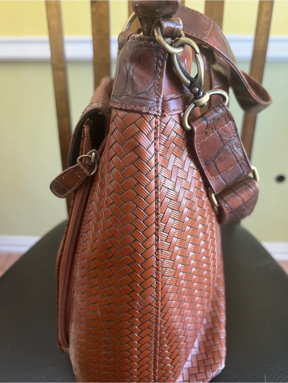 Coldwater Creek Brown Woven Leather Tote Bag - Picture 3 of 16